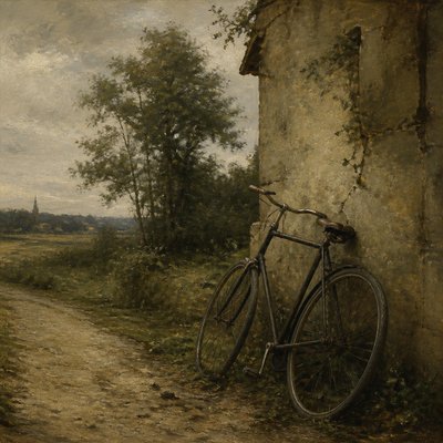 bicyle resting against a wall — Barbizon School Art Style