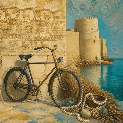 bicyle resting against a wall — Bahraini Art Style