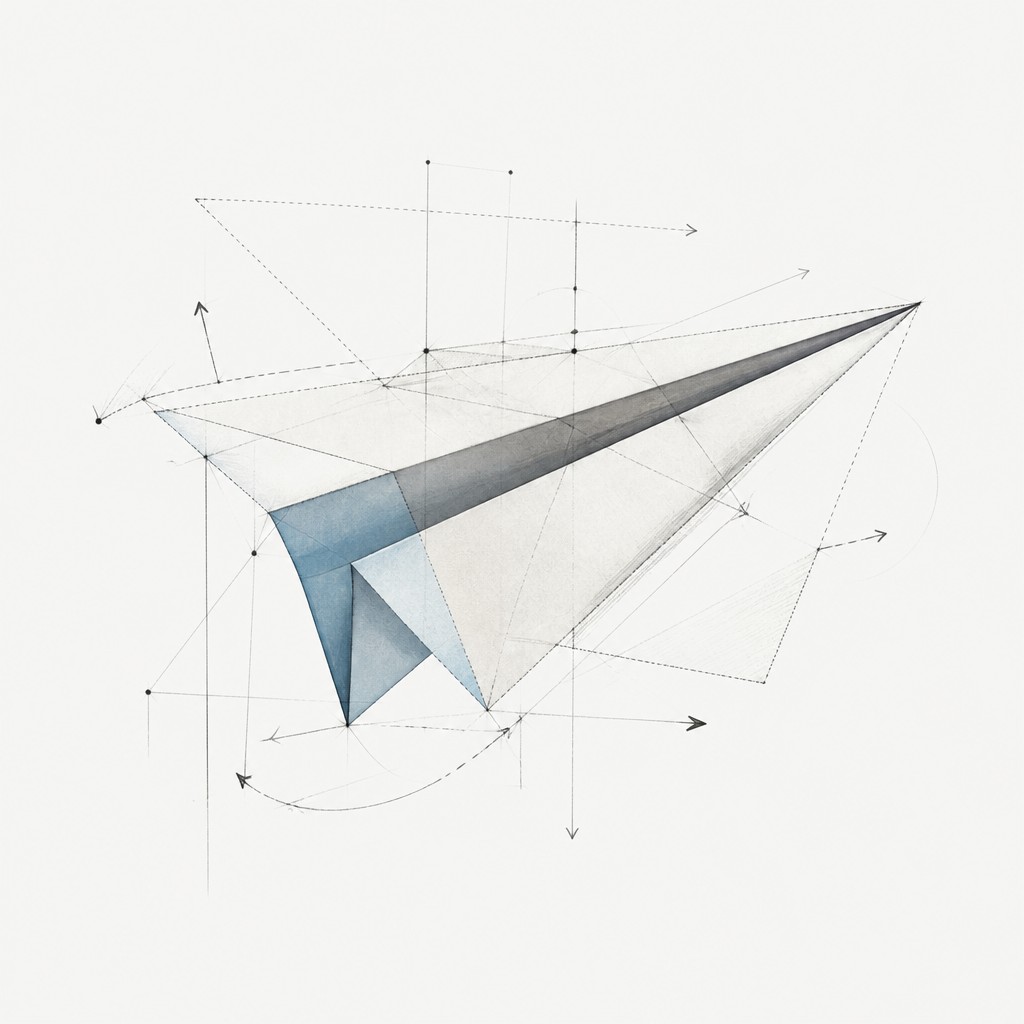 a paper plane, clean minimal composition on a plain background, no text