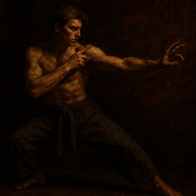 a painting of a man holding a knife