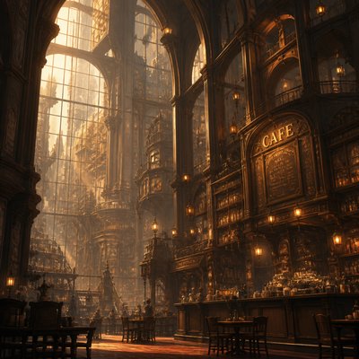 cozy cafe interior with warm lighting