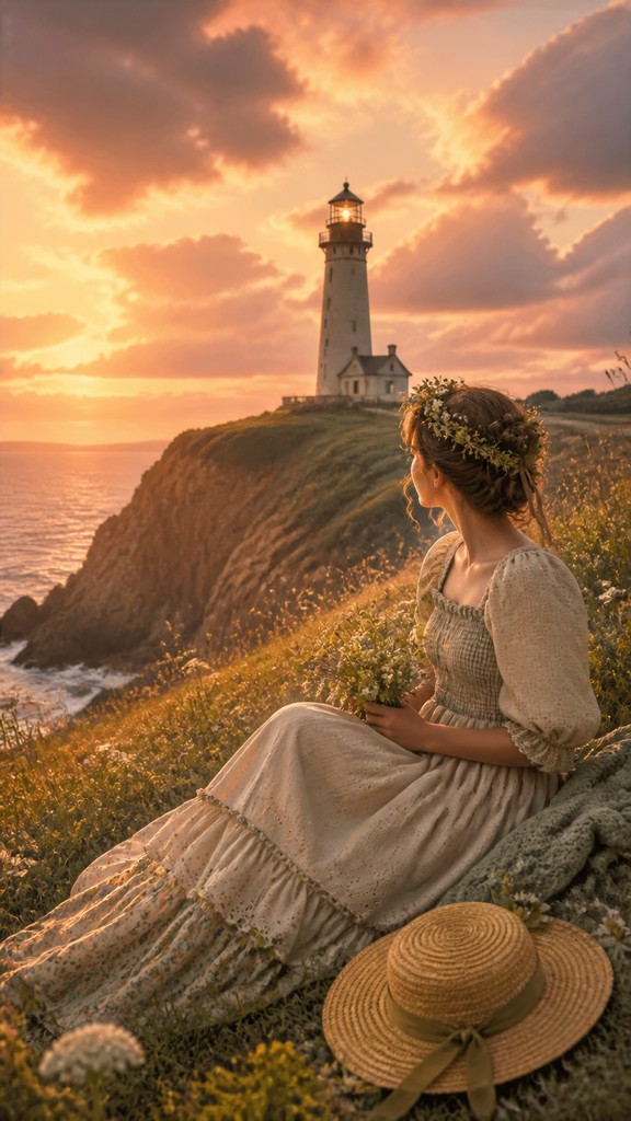 a lone lighthouse on a cliff at dusk under a dramatic sky, no text or lettering