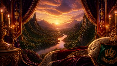 a vast valley with a river winding toward distant mountains at sunrise, no people, no text