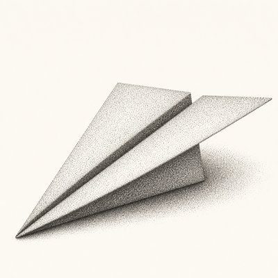a paper plane, clean minimal composition on a plain background, no text