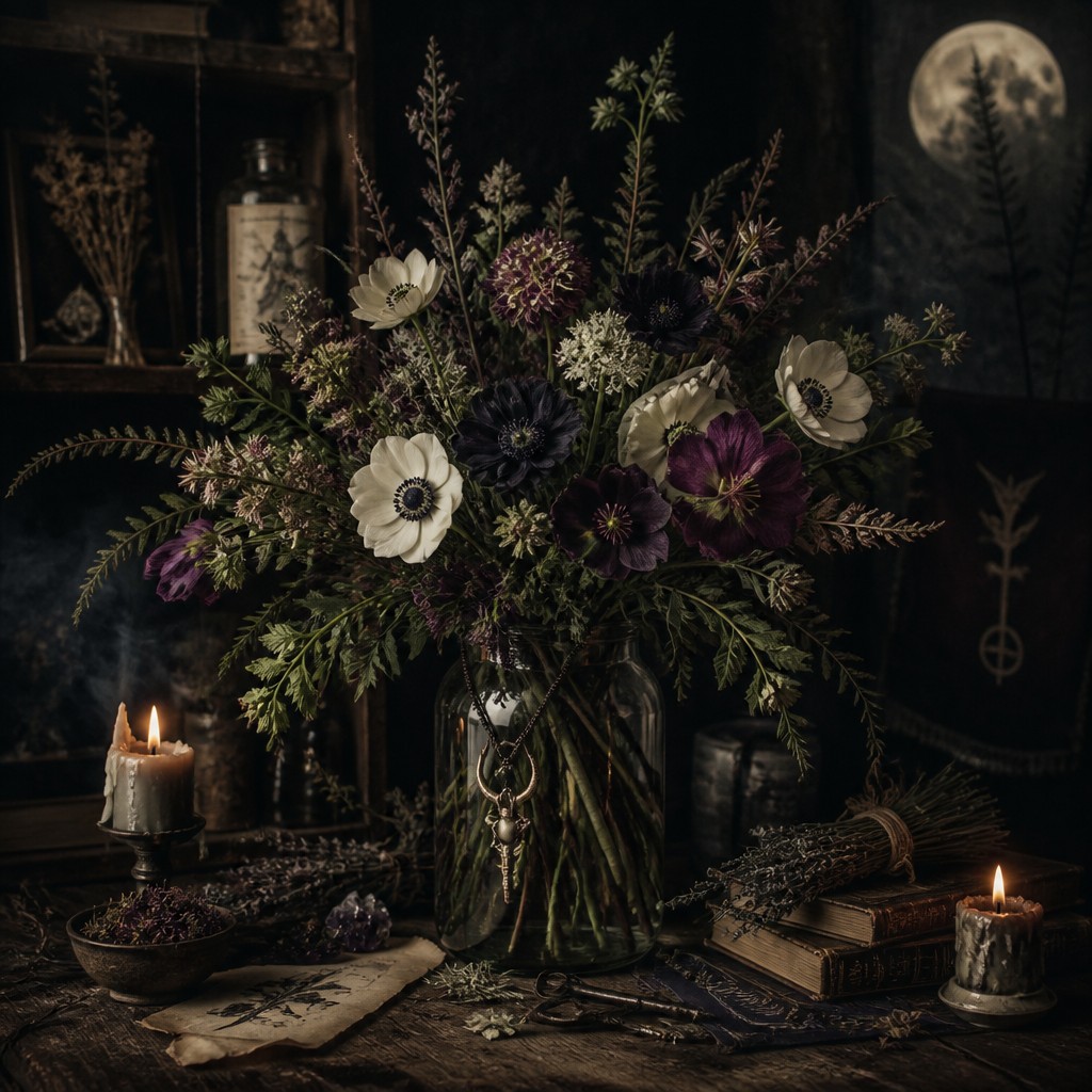 bouquet of flowers in a glass vase — Witchcore Aesthetic