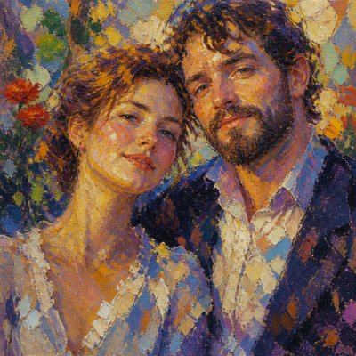 portrait of two people together — Impressionist Still Life Art Style