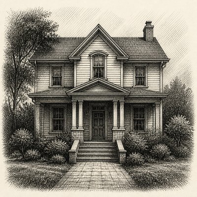 house with front view — Cross-Hatching Drawing Style
