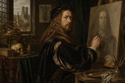 Albrecht Durer drawing a self-portrait