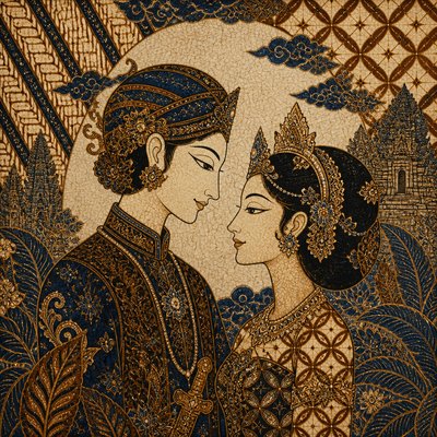 portrait of two people together — Indonesian Art Style