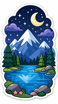 a tranquil mountain lake beneath a starry night sky, no people, no text