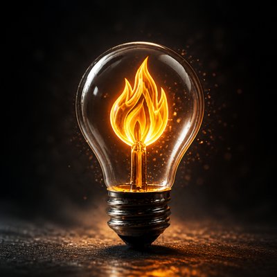 a light bulb with a flame inside of it