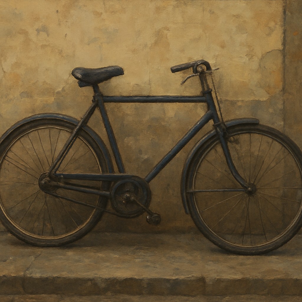 bicyle resting against a wall