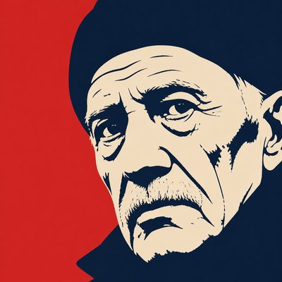 close-up portrait of an elderly person with expressive weathered features