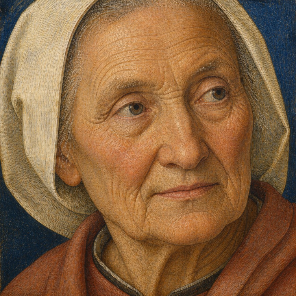 close-up portrait of an elderly person with expressive weathered features — Egg Tempera Painting Style