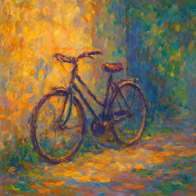 bicyle resting against a wall