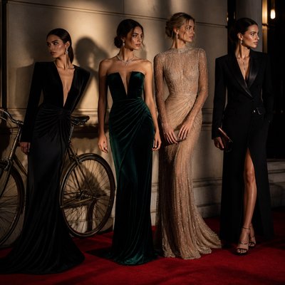 bicyle resting against a wall — Formal Evening Wear Fashion