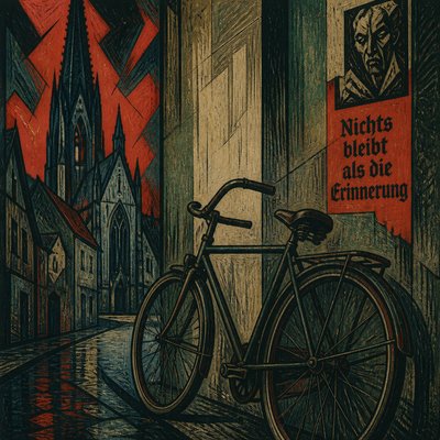 bicyle resting against a wall — German Art Style