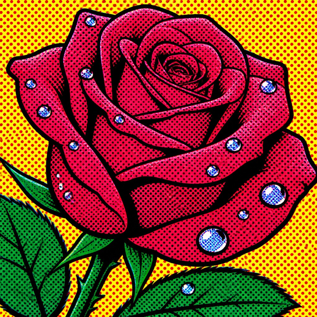 a single blooming rose with dew drops, close up