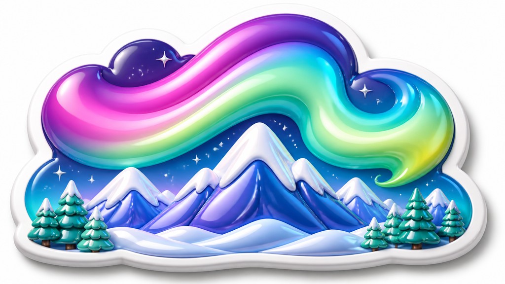 a flowing aurora over snowy peaks, wide sweeping composition, no people, no text