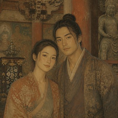 portrait of two people together — Nara Art Style