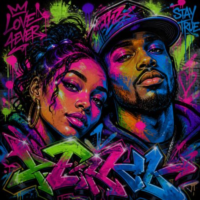 portrait of two people together — Graffiti Art Style