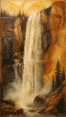 towering waterfall cascading down a cliff