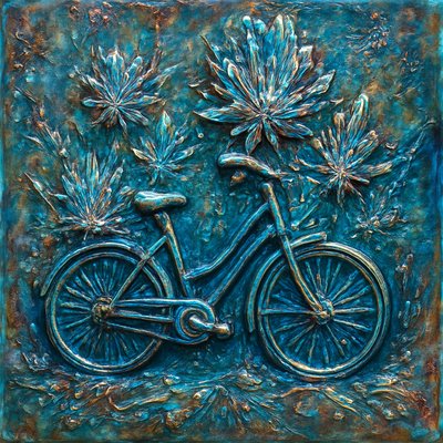bicyle resting against a wall