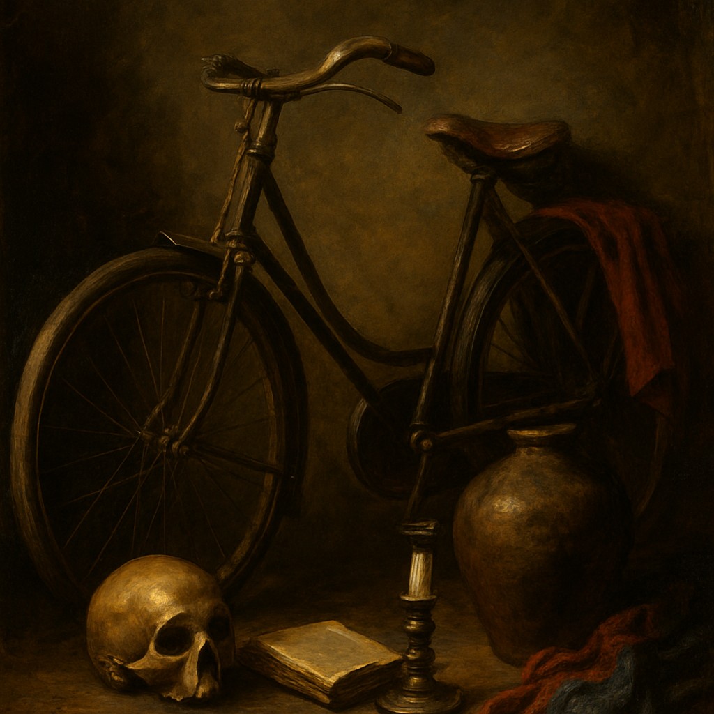 bicyle resting against a wall