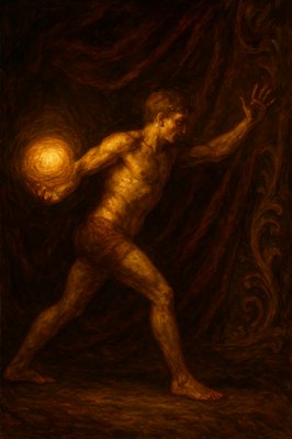 a painting of a man holding a ball