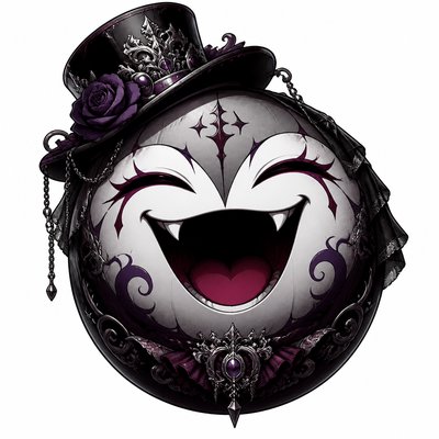 an exaggerated laughing face of an original round mascot character, bold and readable at small size, plain background, no text