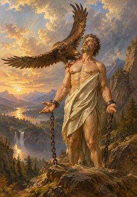 a painting of a man with an eagle on his arm