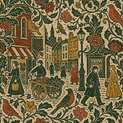 urban street with city activity — Arts and Crafts Style