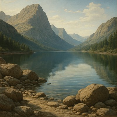 serene landscape with mountains and water