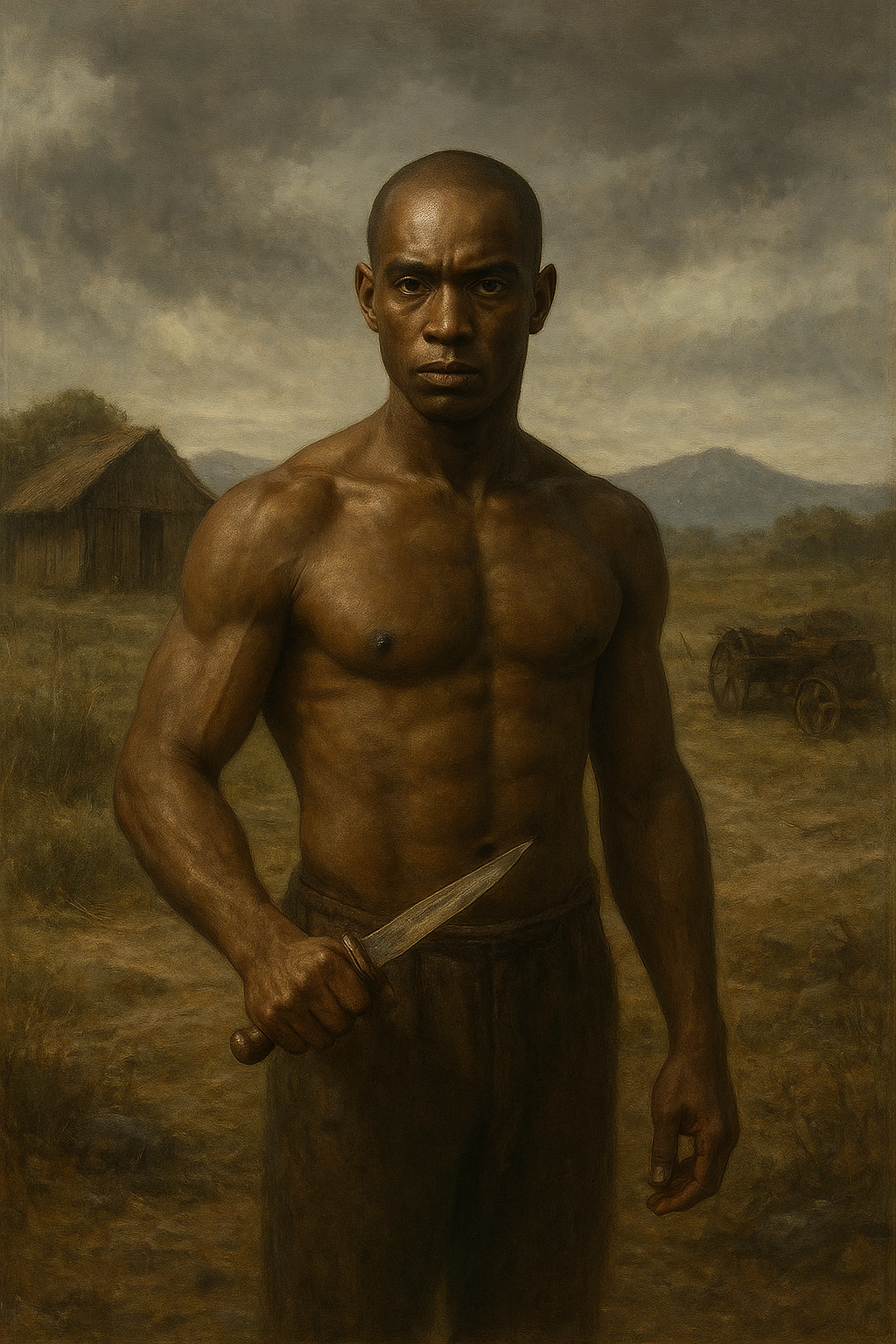 a painting of a man holding a knife