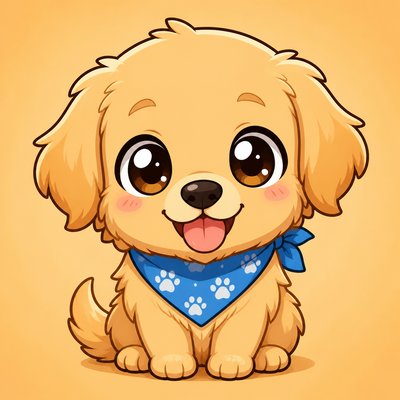 portrait of a golden retriever wearing a blue bandana, warm plain backdrop, no text