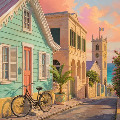 bicyle resting against a wall — Barbadian Art Style