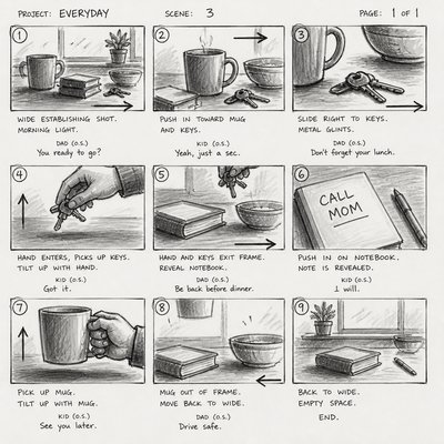 still life with everyday objects — Storyboard Art Style