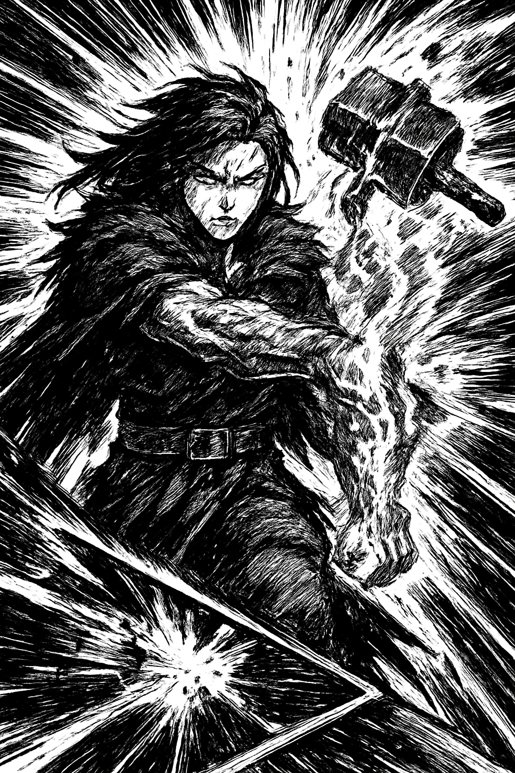 a drawing of a woman with a hammer in her hand