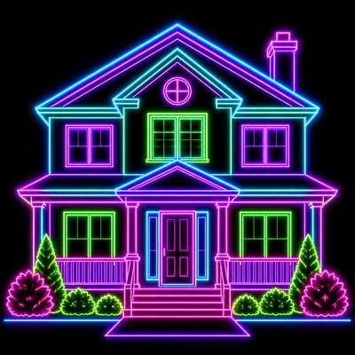 house with front view — Neon Outline Style