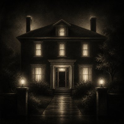 house with front view — Mezzotint Print Style