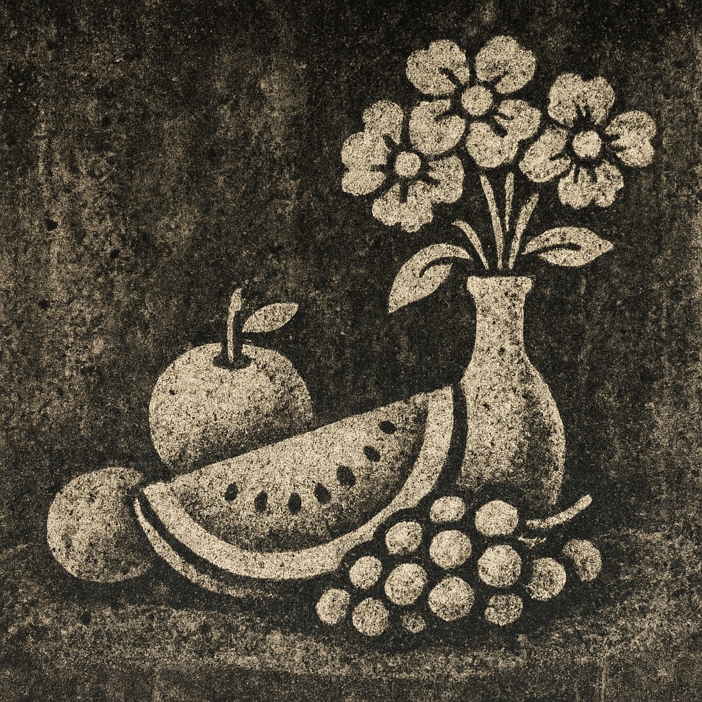 still life arrangement of fruits and flowers