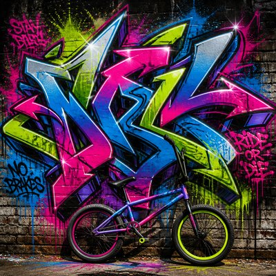 bicyle resting against a wall — Graffiti Art Style