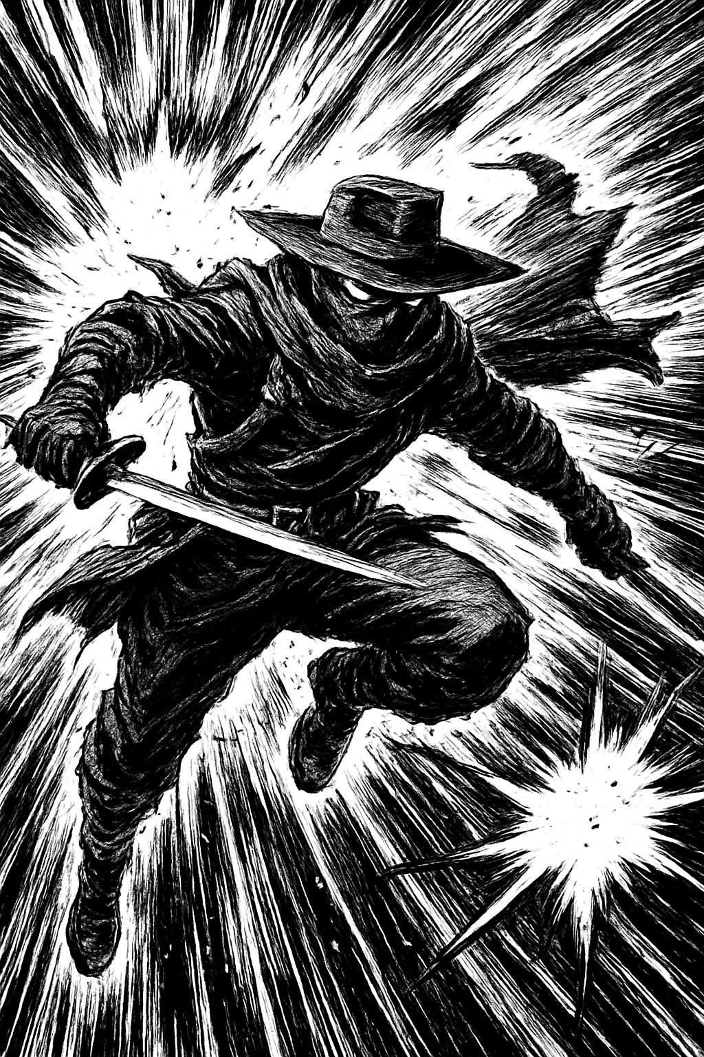 a drawing of a man flying through the air