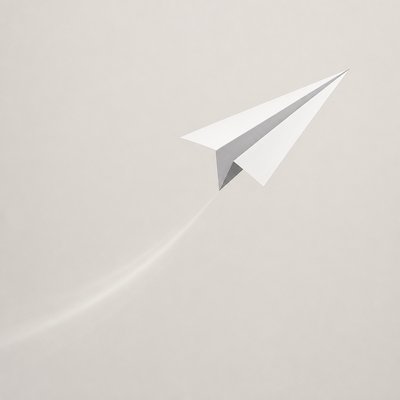 a paper plane, clean minimal composition on a plain background, no text