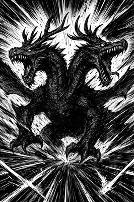 a black and white drawing of a dragon