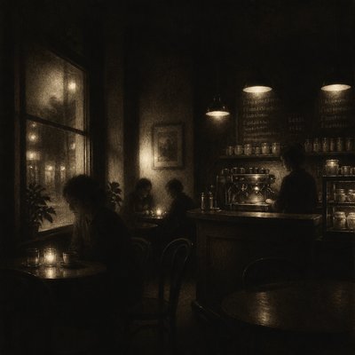 cozy cafe interior with warm lighting