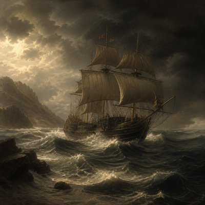 sailing ship on a stormy sea