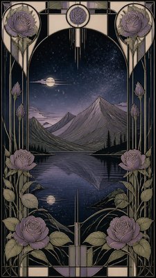 a tranquil mountain lake beneath a starry night sky, no people, no text