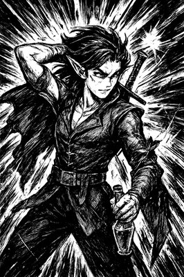 a black and white drawing of a woman holding a gun
