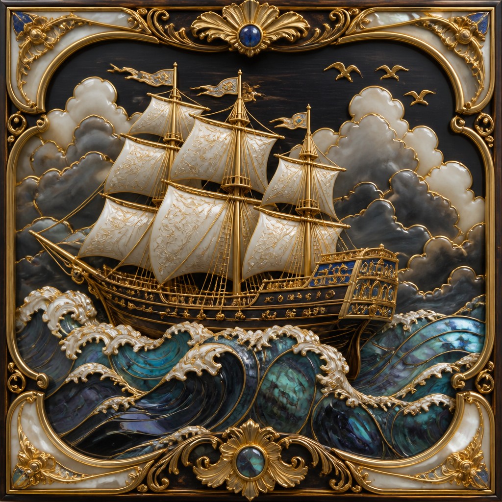 sailing ship on a stormy sea — Decorative Arts Style